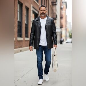 Guess Men’s Button Down Black Leather Jacket w/ Zip Out Lining - Size L